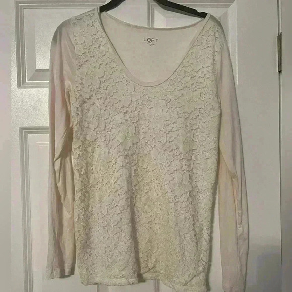 Loft Outlet | Cream Long Sleeve Lace Front Top | Size S - Picture 1 of 3